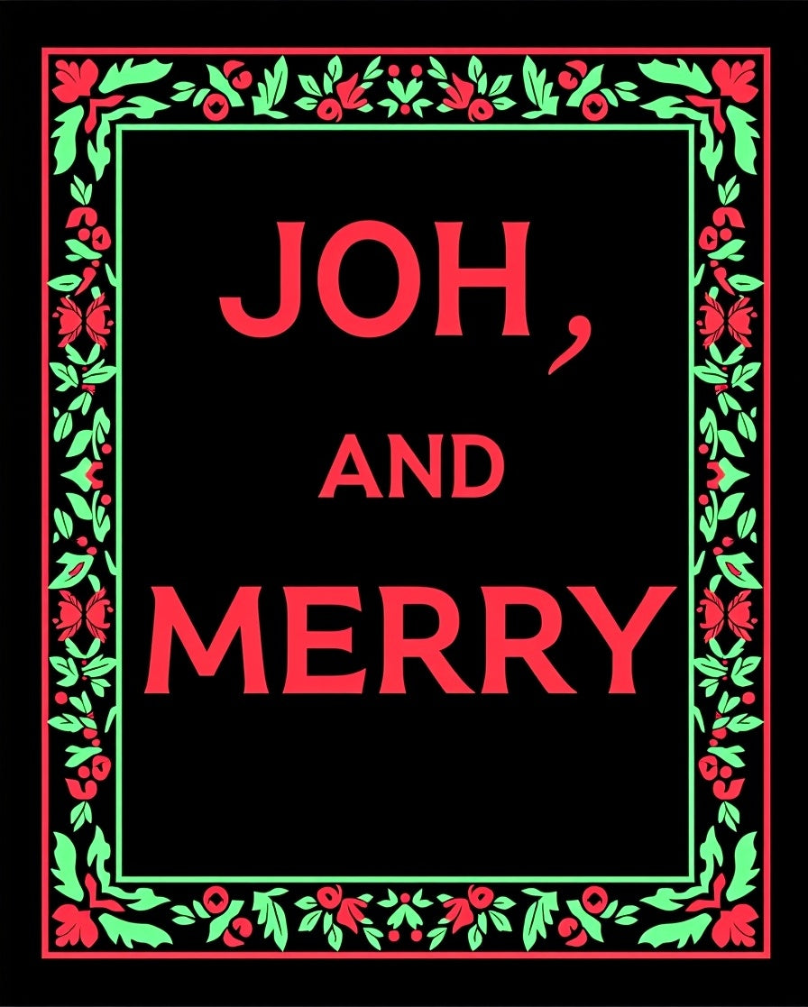 Red Green Floral Border Festive Greeting Rug