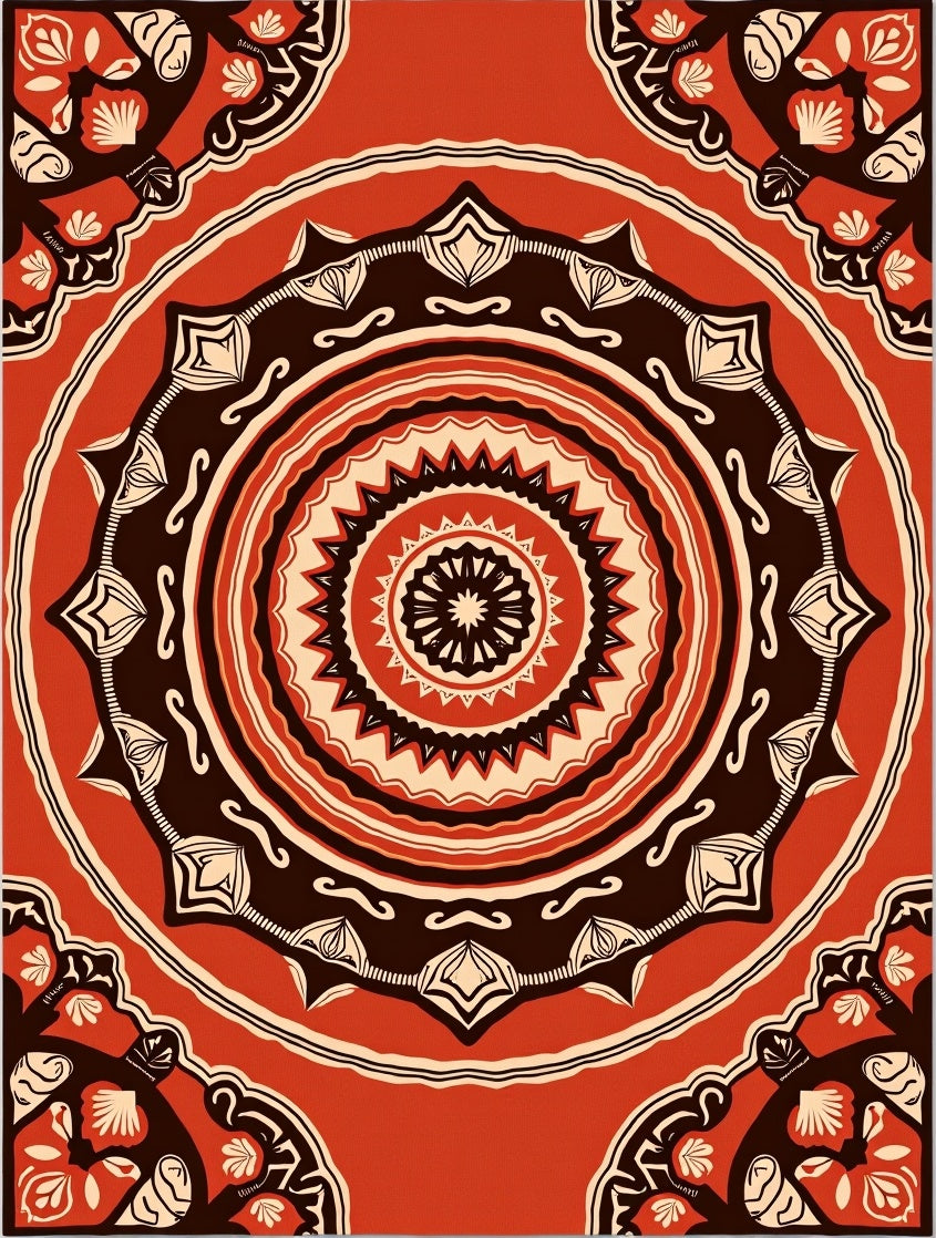 Mandala Medallion Patterned Warm Rug