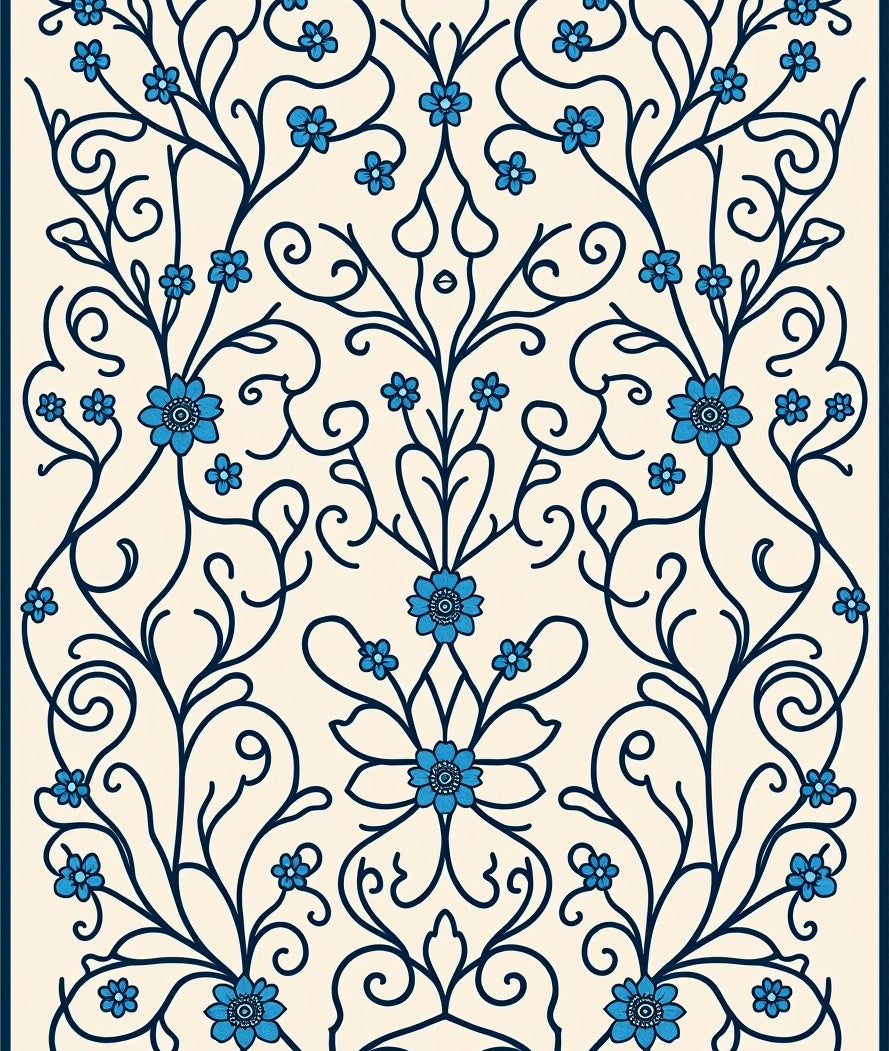 Classic Floral Vines Blue Pattern Rug