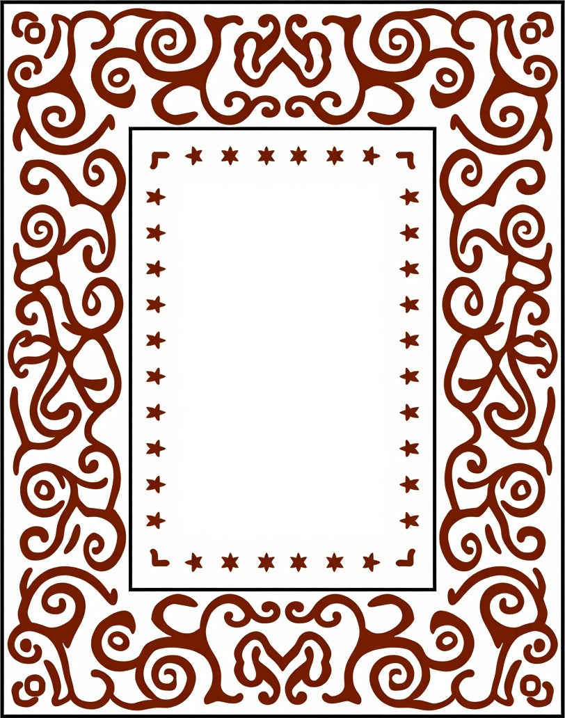 Ornate Scrollwork With Star Border Design Rug