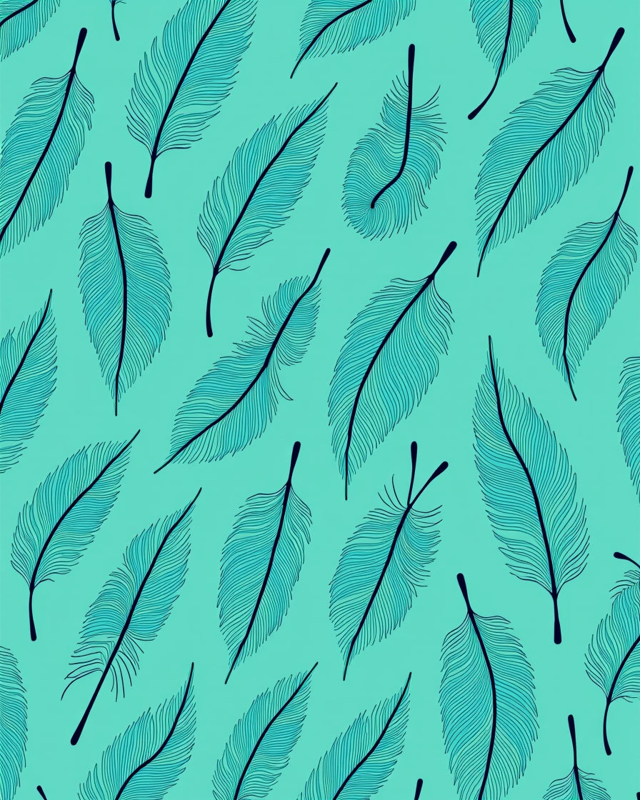 Teal Feather Pattern With Dark Outline Rug