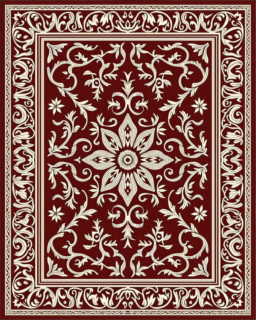 Regal Crimson Floral Scroll Rug