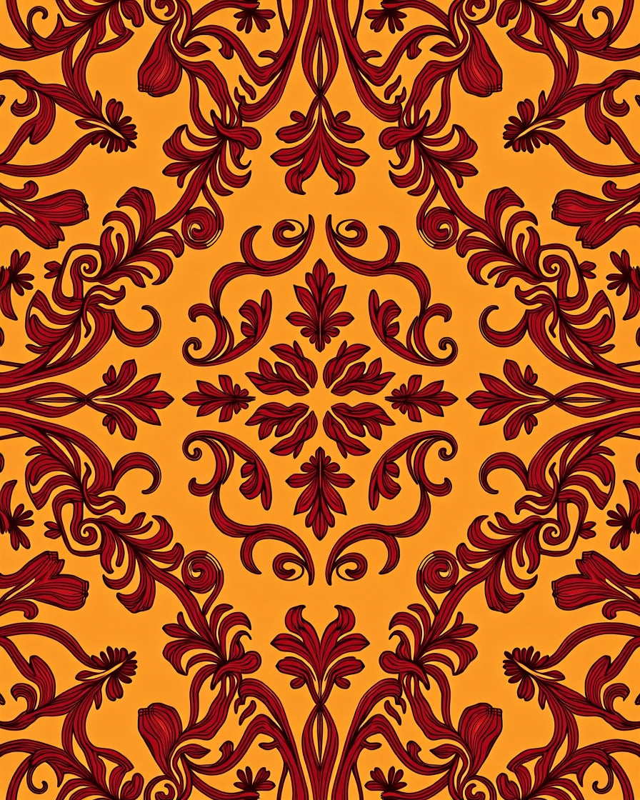 Ornate Red Floral Damask Pattern Rug