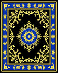 Ornate Blue Gold Floral Border Rug