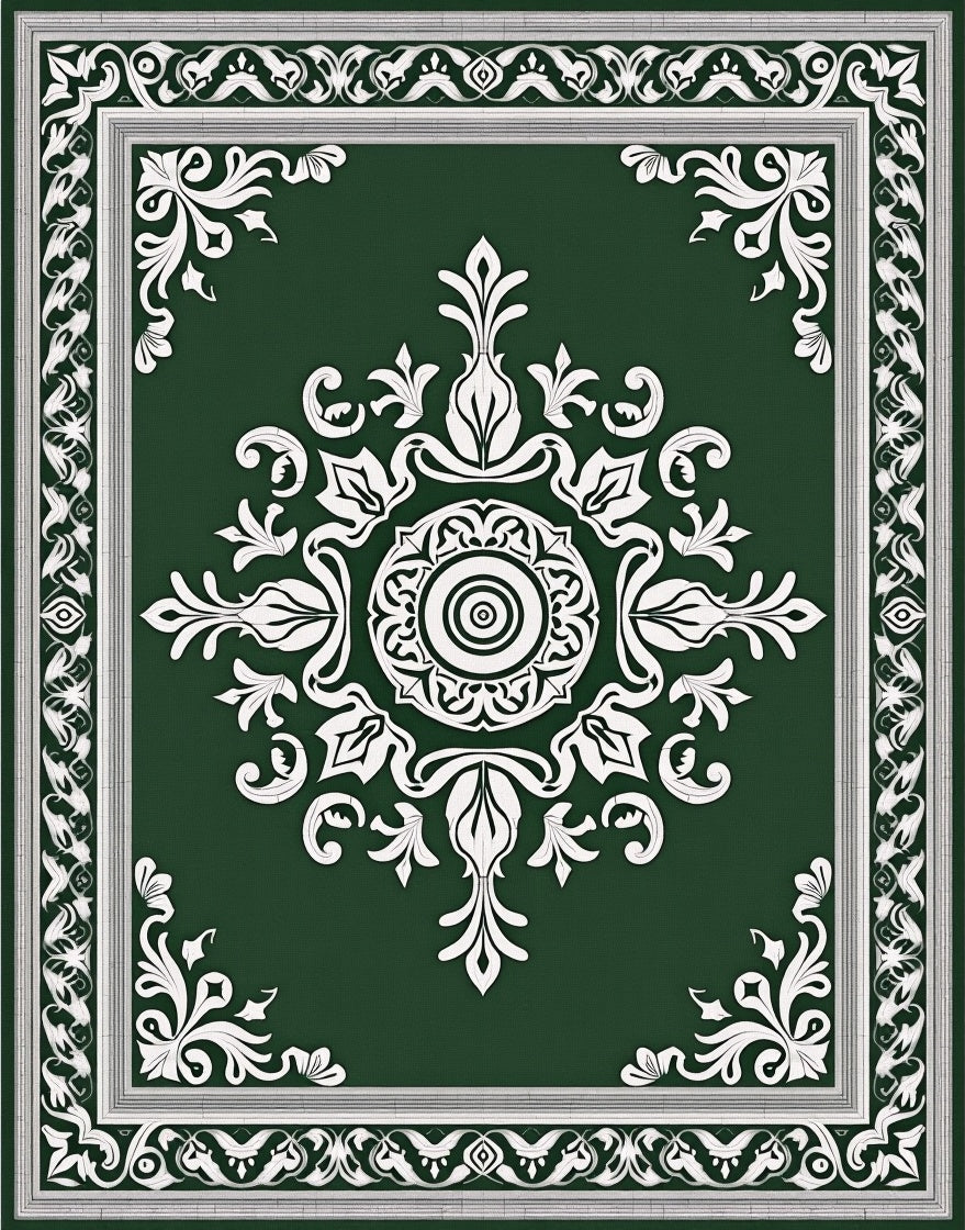 Emerald Green Floral Medallion Rug