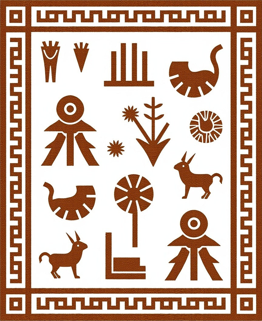 Tribal Symbols Geometric Border Rug