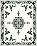 Ornate Black Leaf Motif Rug