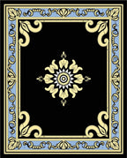 Floral Scrollwork Geometric Black Cream Rug
