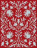 Crimson Cyan Floral Symmetry Rug