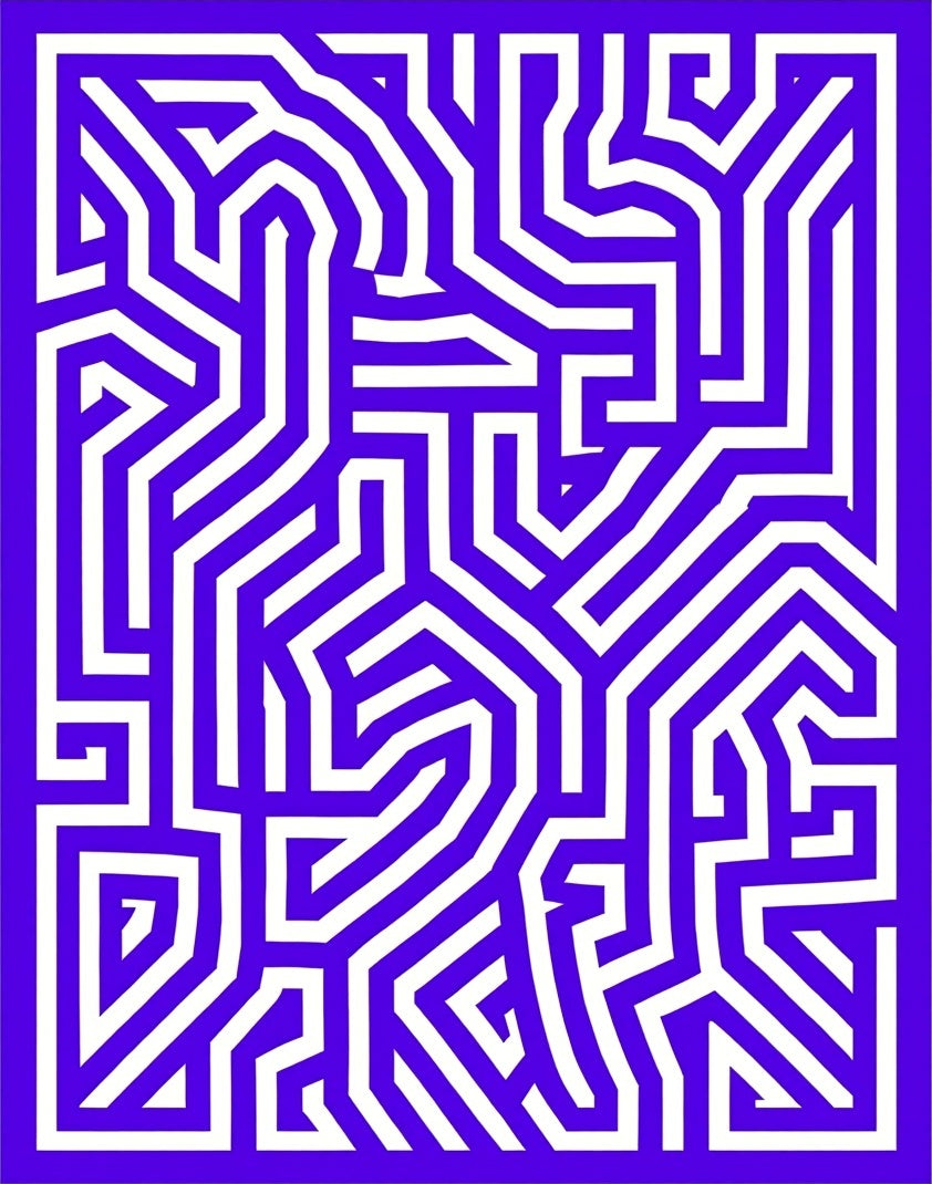 Blue White Maze Like Geometric Pattern Rug