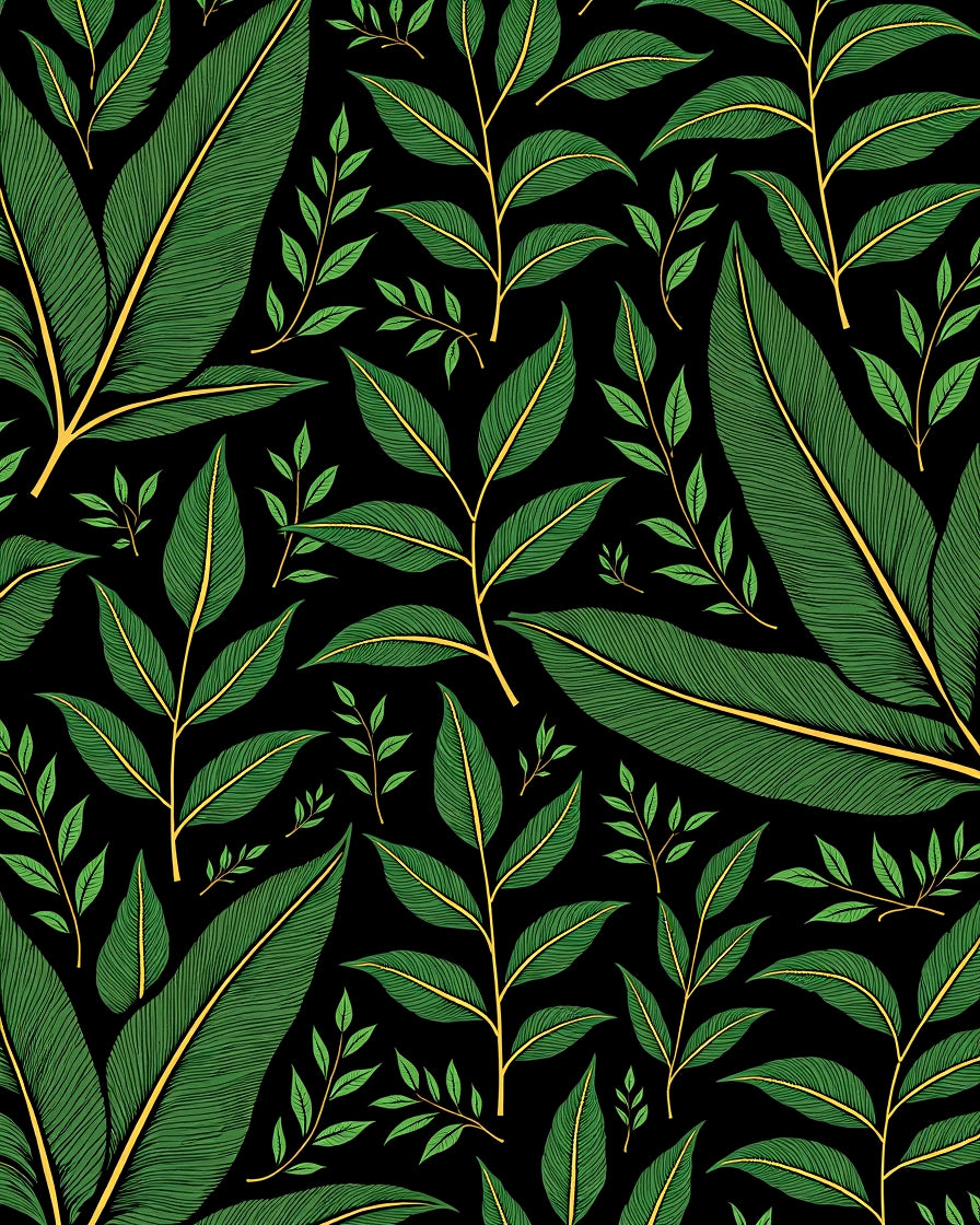 Green Leaf Pattern Tropical Design Rug