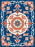 Blue Red White Ornate Floral Rug
