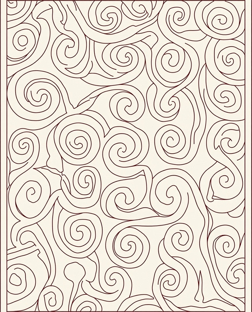 Cream Burgundy Swirl Pattern Design Rug