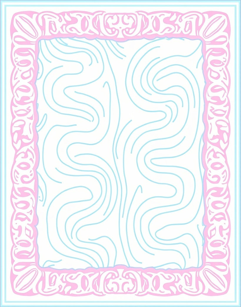 Pink Floral Frame Aqua Swirls Pattern Rug