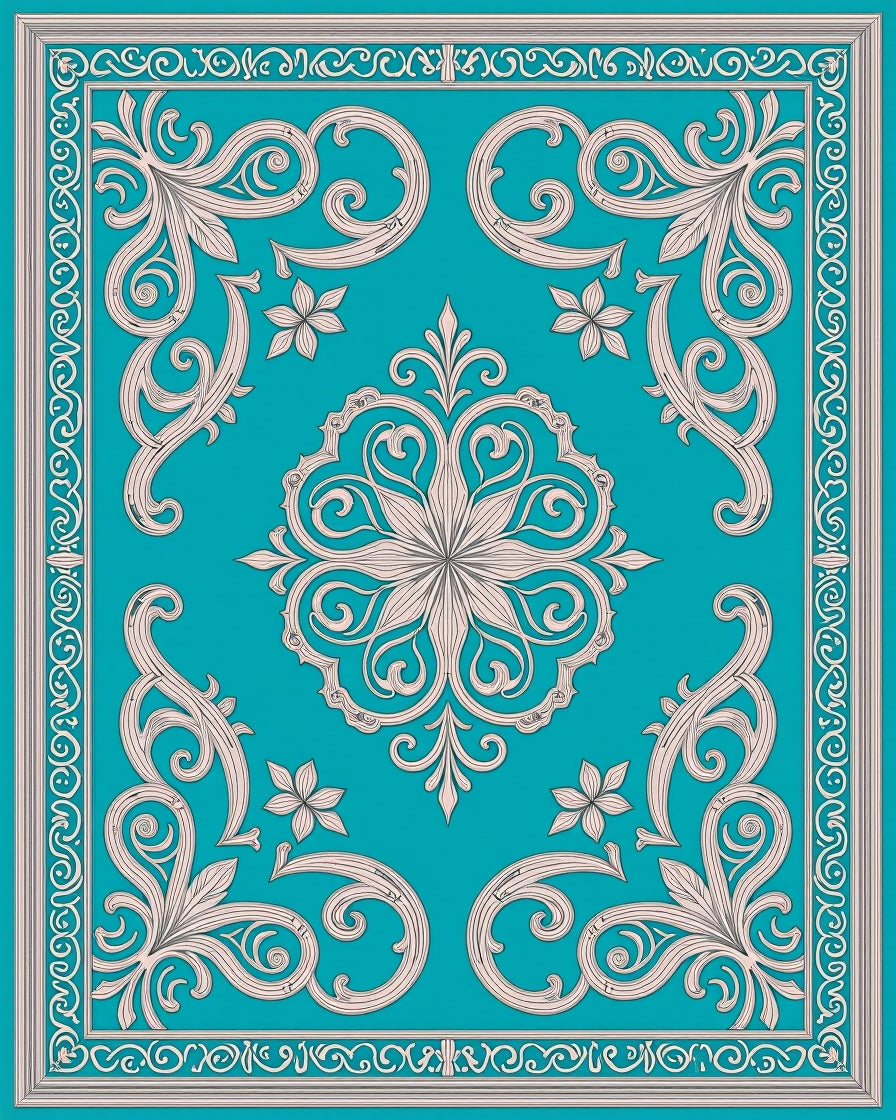 Classic Scrollwork Floral Teal Rug