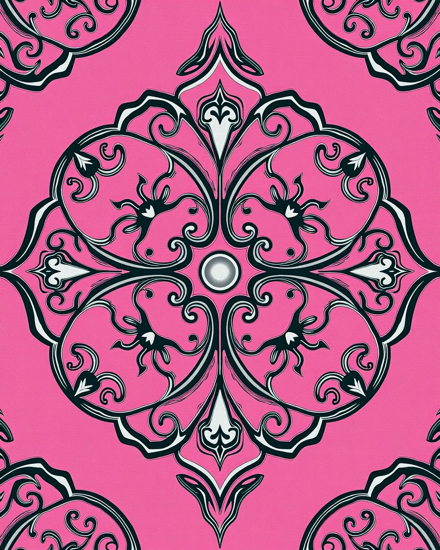 Bold Pink Floral Inspired Medallion Rug