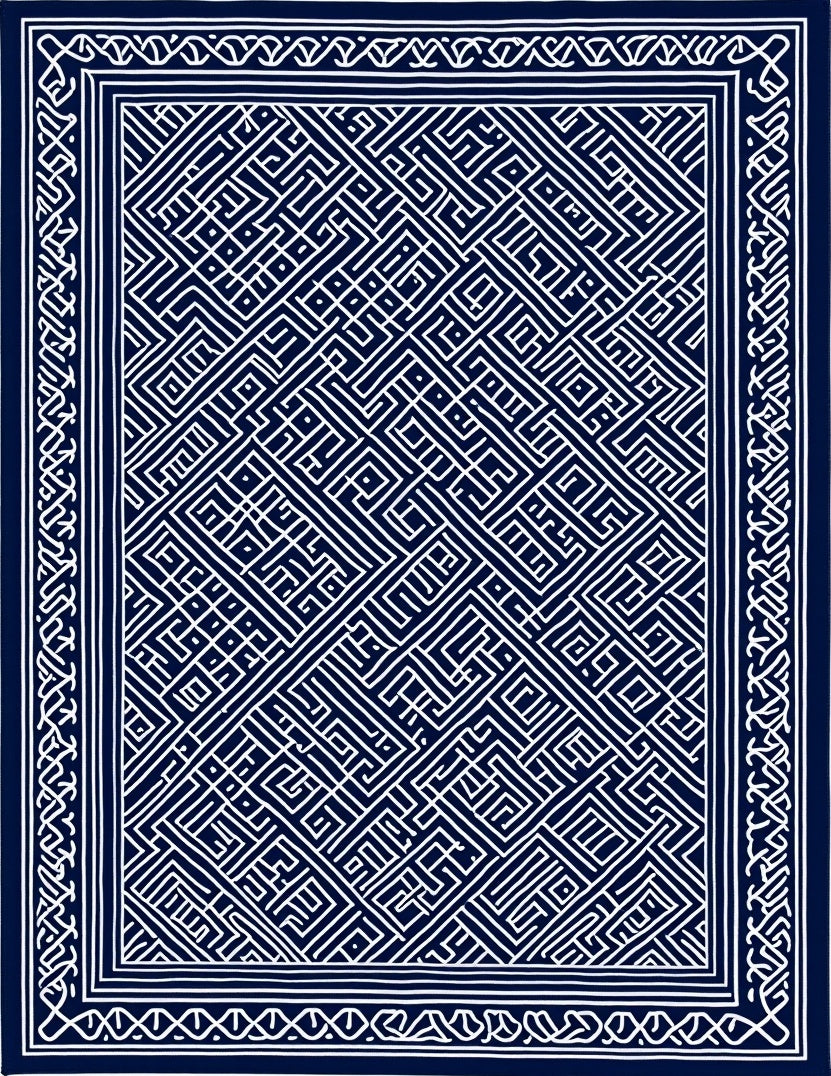 Navy White Intricate Geometric Pattern Rug