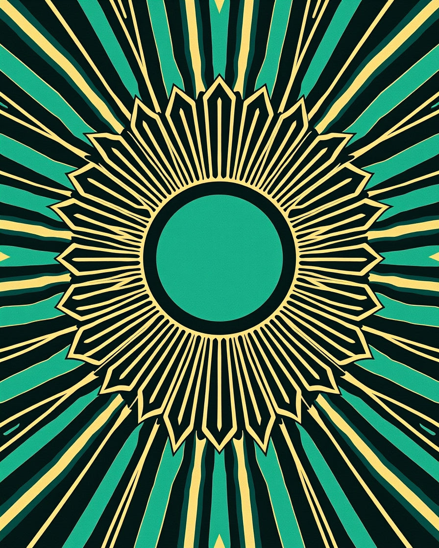 Emerald Sunburst Geometric Pattern Rug