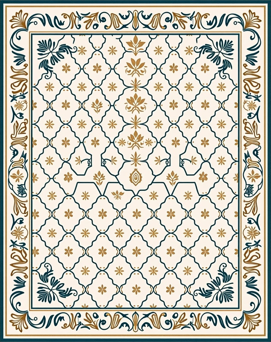 Ornate Lattice Flower Pattern Rug