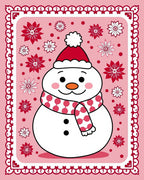 Pink Snowman Floral Holiday Frame Rug