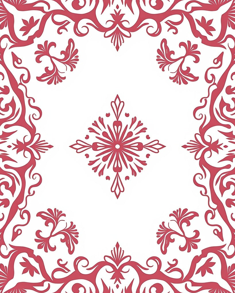 Classic Red Floral Damask Pattern Rug
