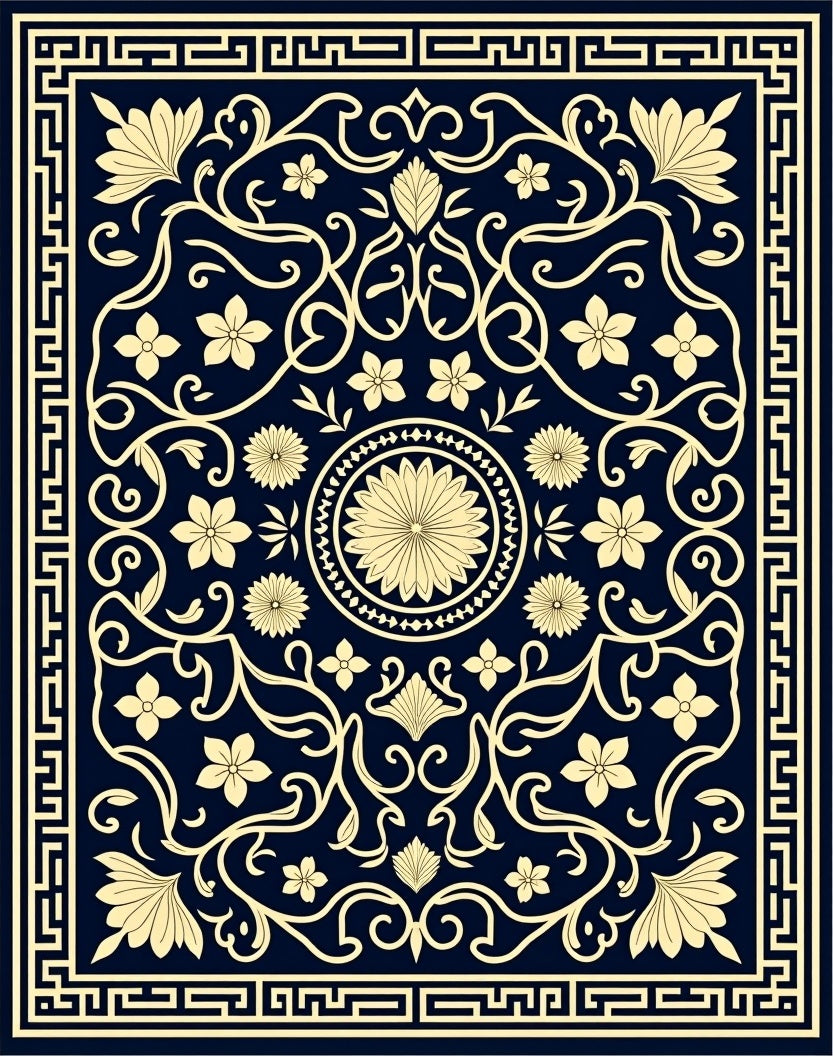 Classic Floral Scroll Border Design Rug