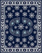 Dark Blue Snowflake Winter Mandala Rug