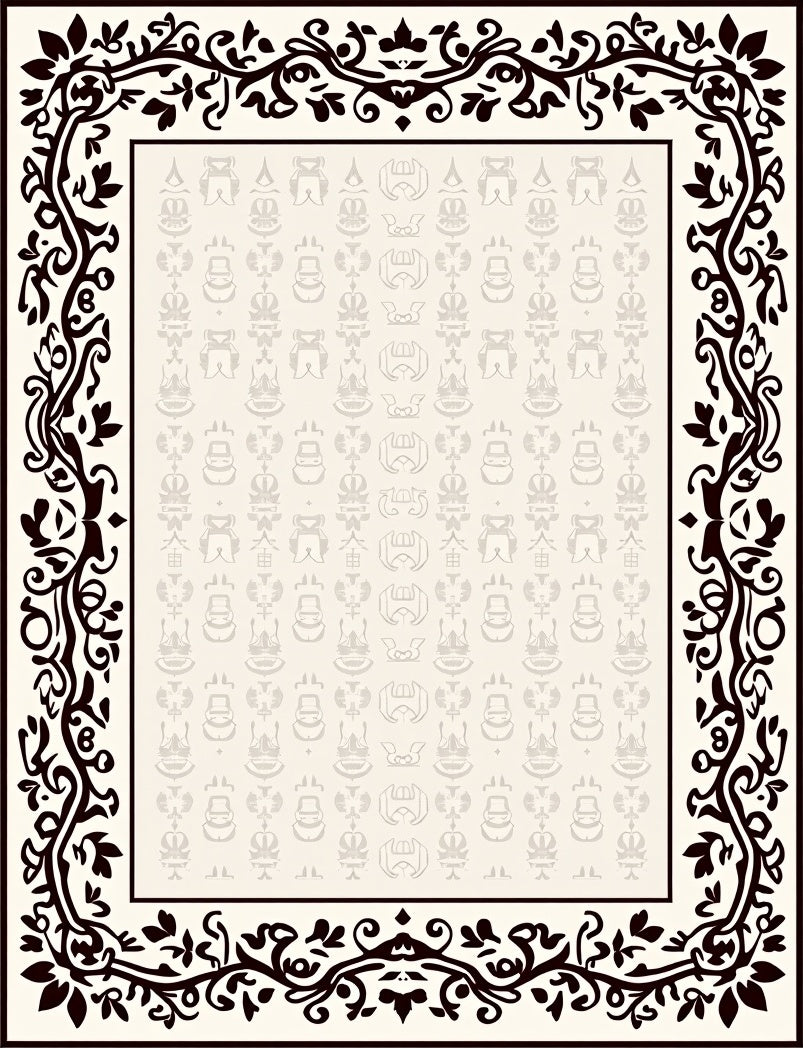 Nature Inspired Scroll Patterned Border Rug