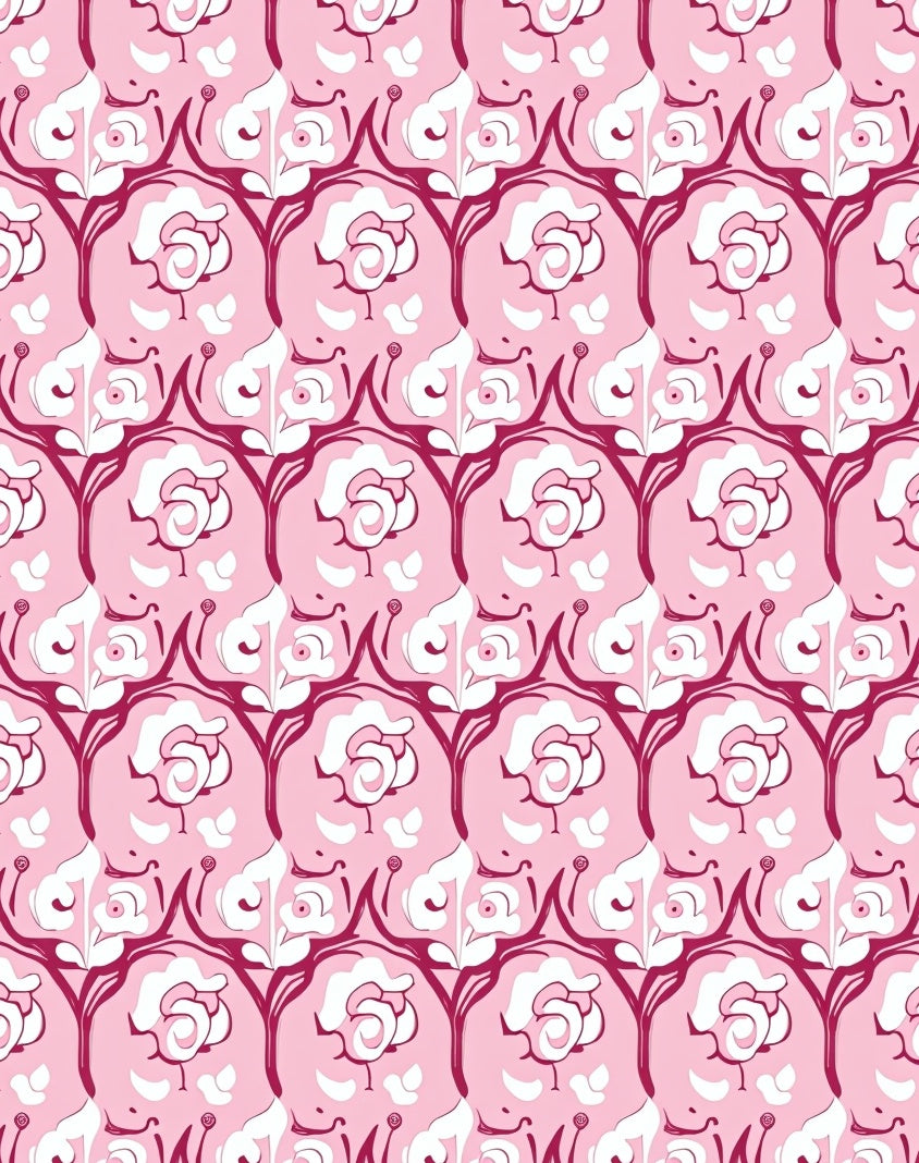 Pink Floral and Leaf Art Nouveau Rug