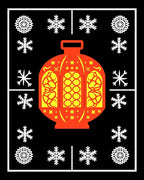 Red and Yellow Lantern Snowflake Frame Rug