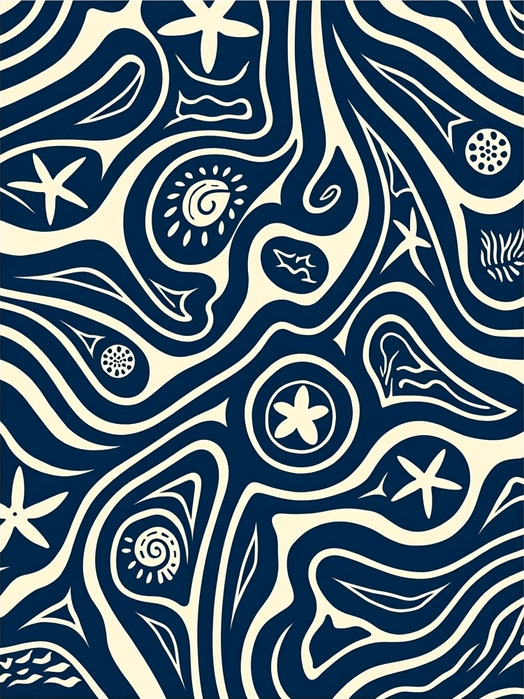 Coastal Wave And Starfish Pattern Rug