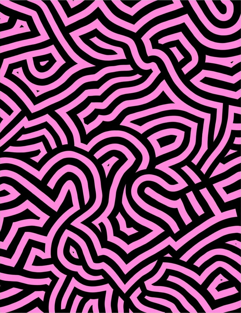 Pink Black Abstract Maze Pattern Rug