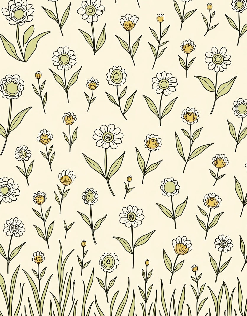 Whimsical Floral Meadow Pattern Rug