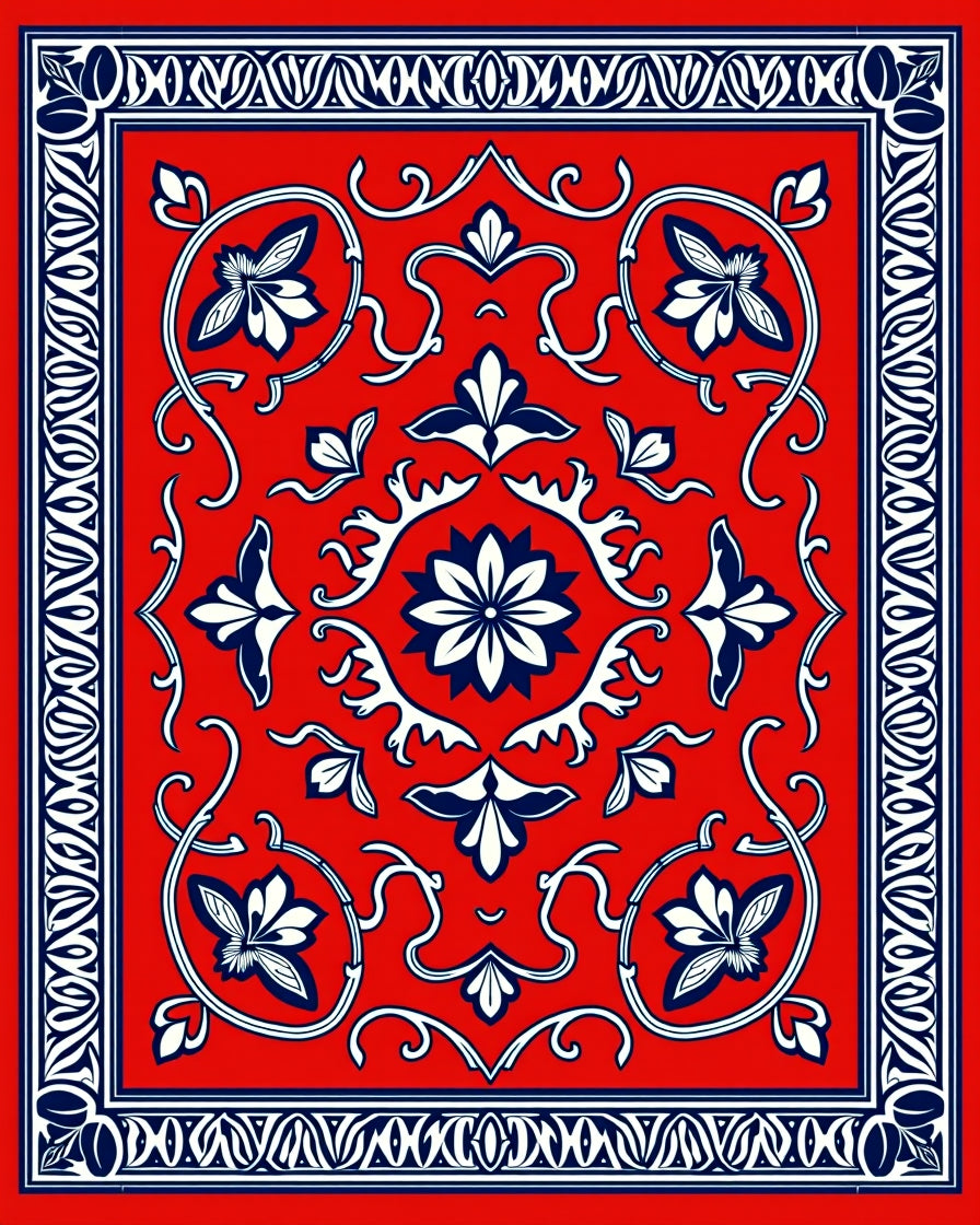 Classic Floral Bordered Red Rug