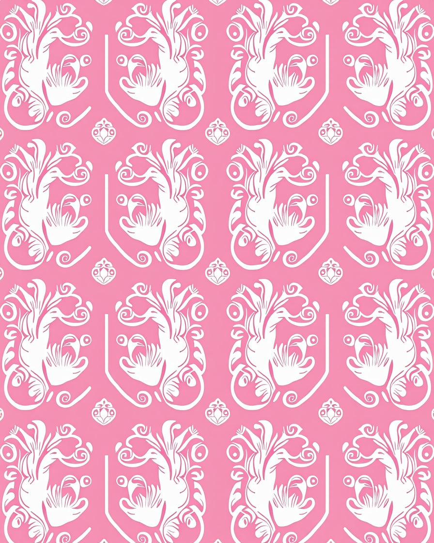 Ornate White Floral Pattern On Pink Rug