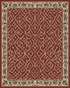 Ornate Cream Border Red Floral Pattern Rug