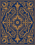 Rich Blue Gold Ornate Scroll Rug
