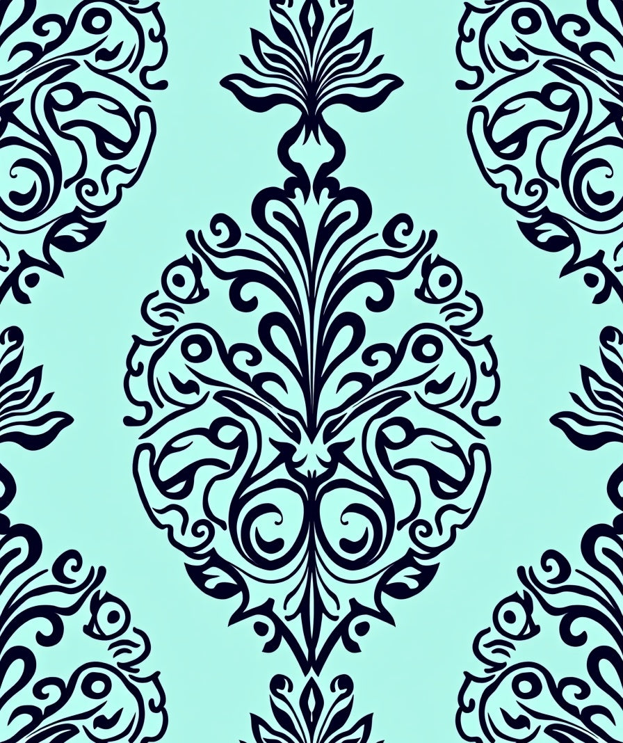 Elaborate Navy Damask Pattern Design Rug
