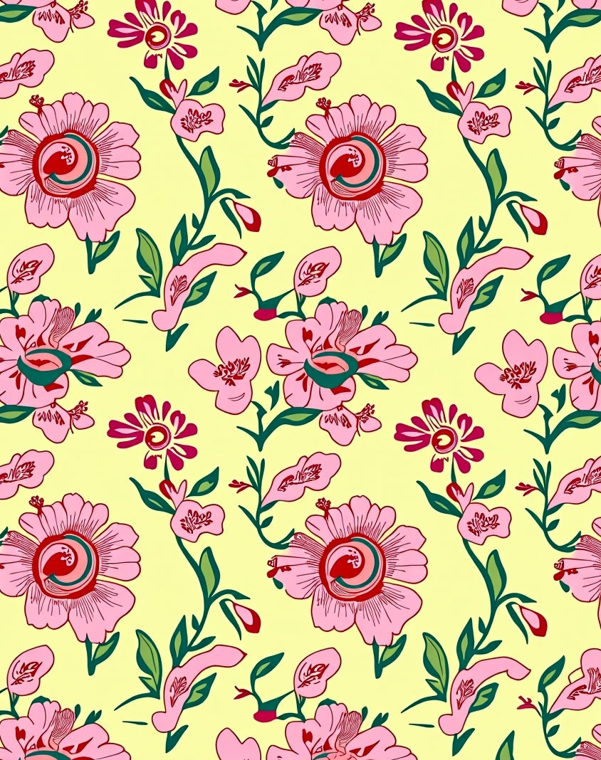Delicate Pink Floral Garden Pattern Rug