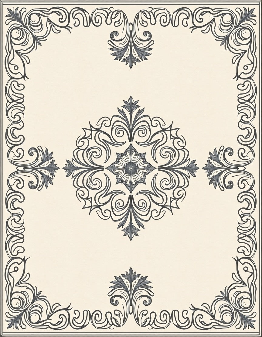 Ornate Floral Scrollwork Design Rug