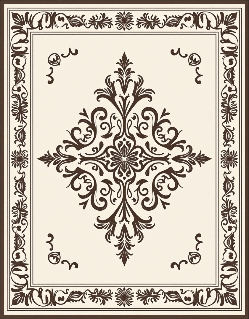 Ornate Brown Cream Floral Medallion Rug