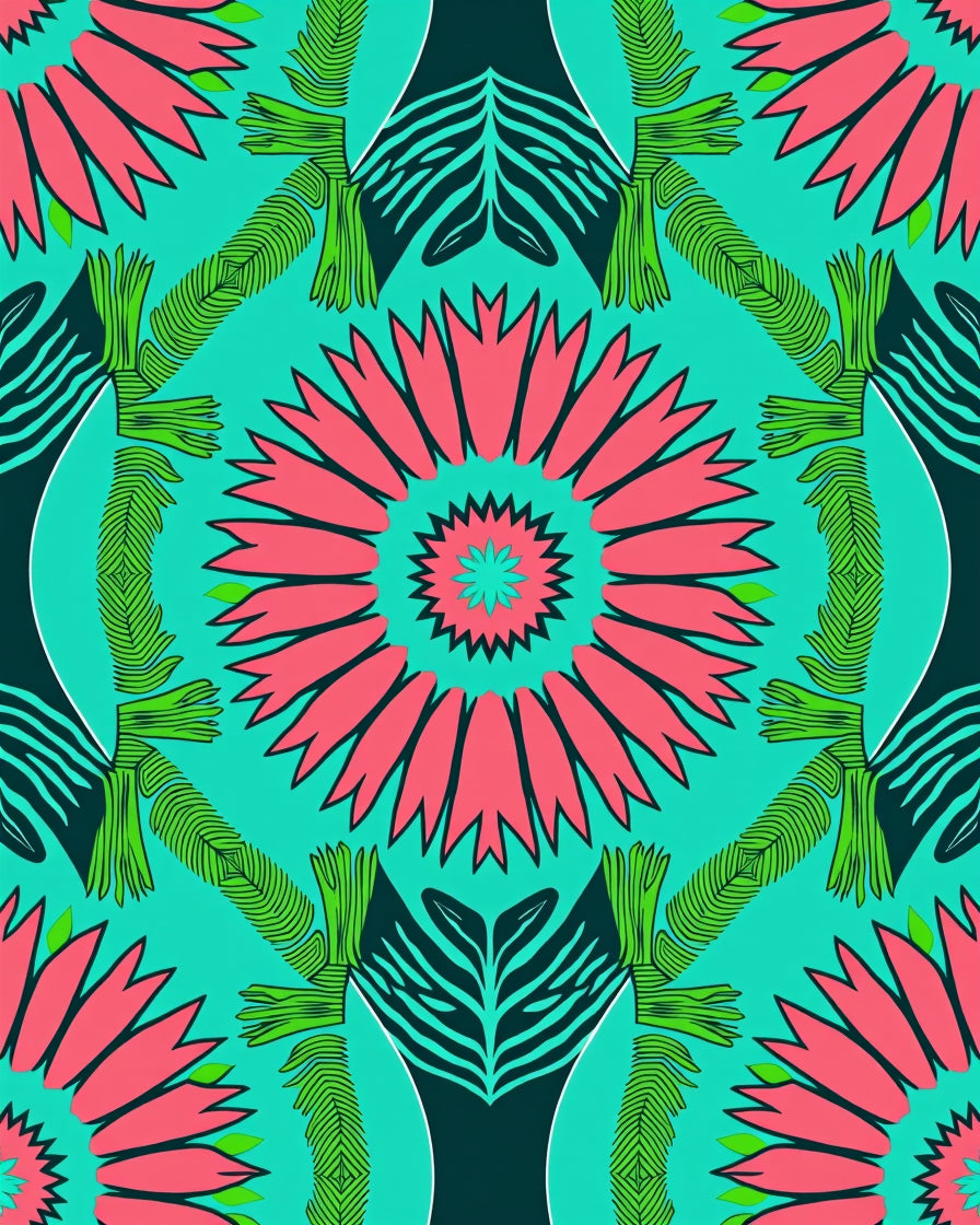 Vibrant Teal Floral Mandala Pattern Rug