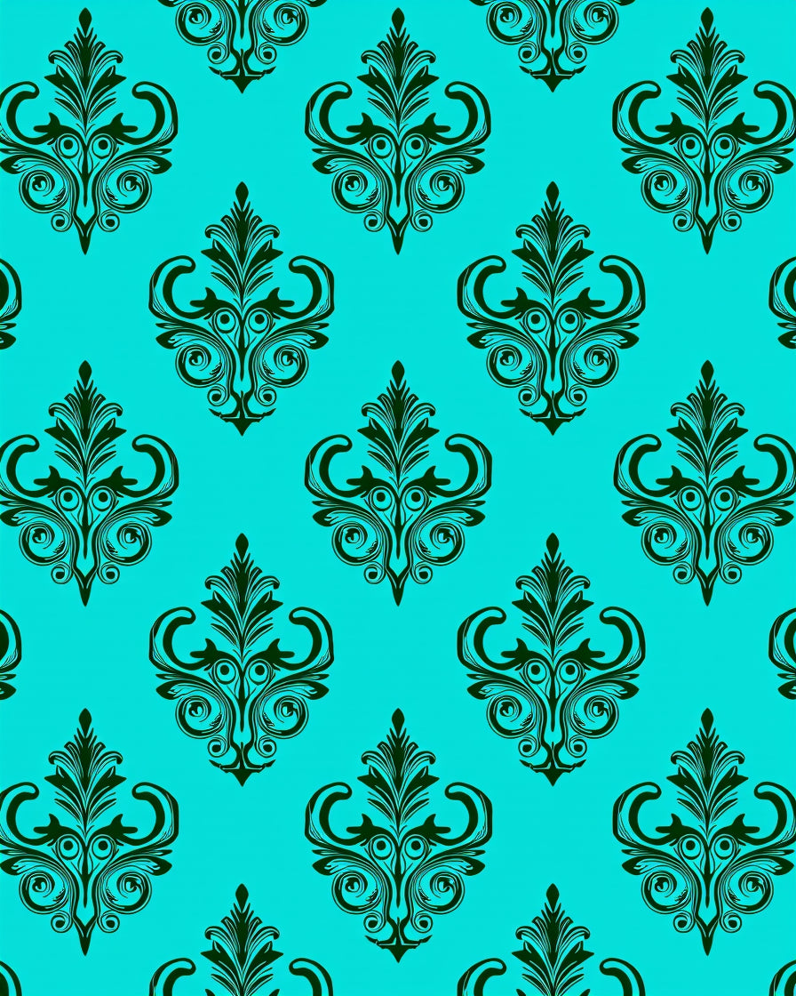 Classic Teal Black Damask Pattern Rug