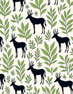 African Antelope and Leaf Pattern Rug