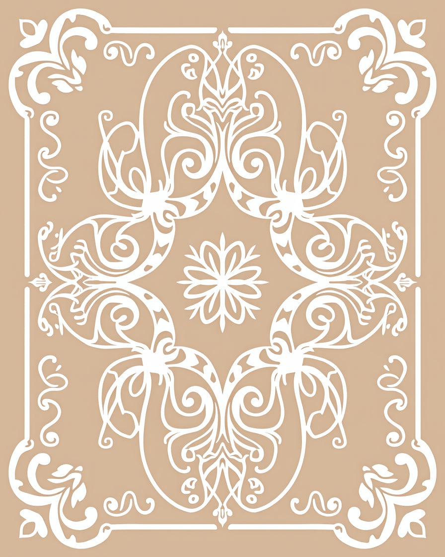 Tan Ornate Scrollwork Pattern Rug