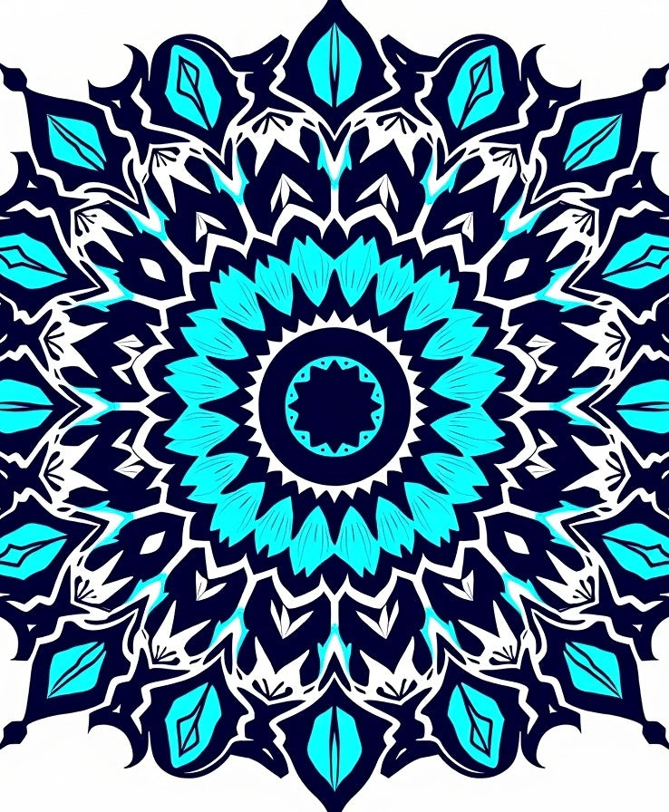 Bold Teal Snowflake Mandala Design Rug