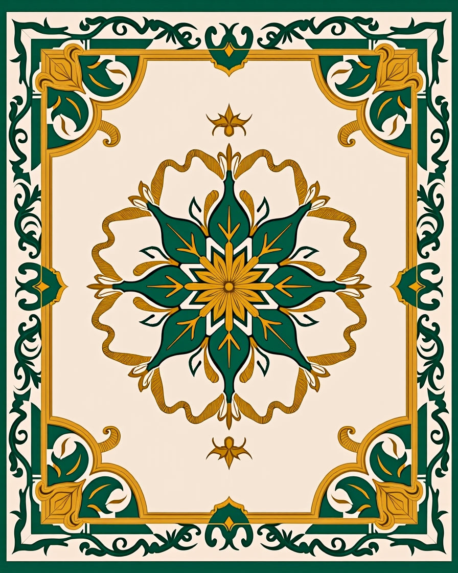 Emerald And Gold Floral Centerpiece Rug