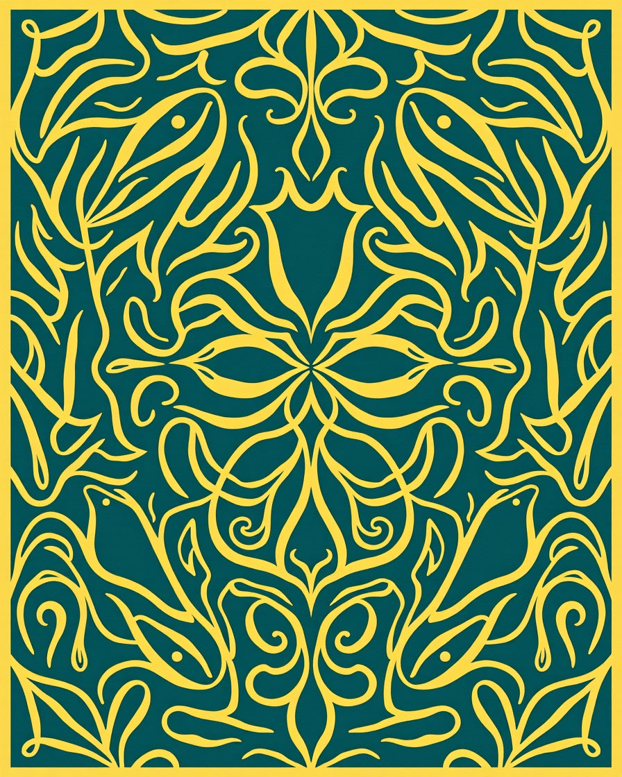 Artistic Yellow Teal Floral Pattern Rug