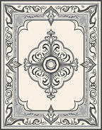 Monochromatic Vintage Floral Symmetry Rug