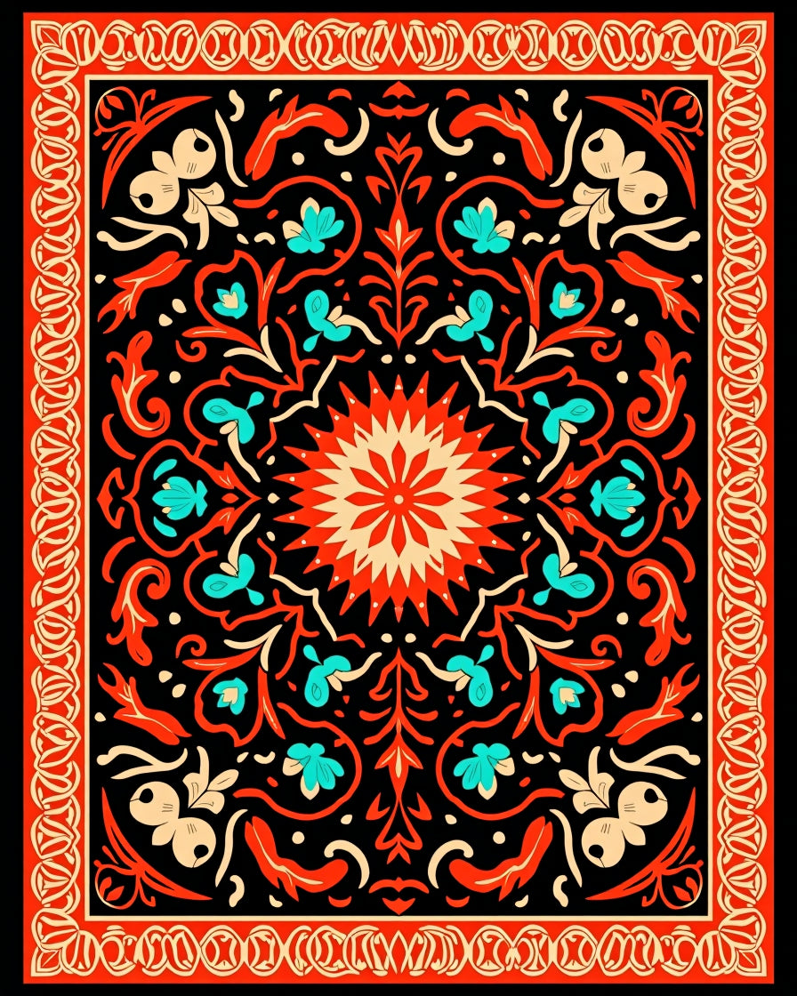 Vibrant Floral Scrollwork Pattern Rug